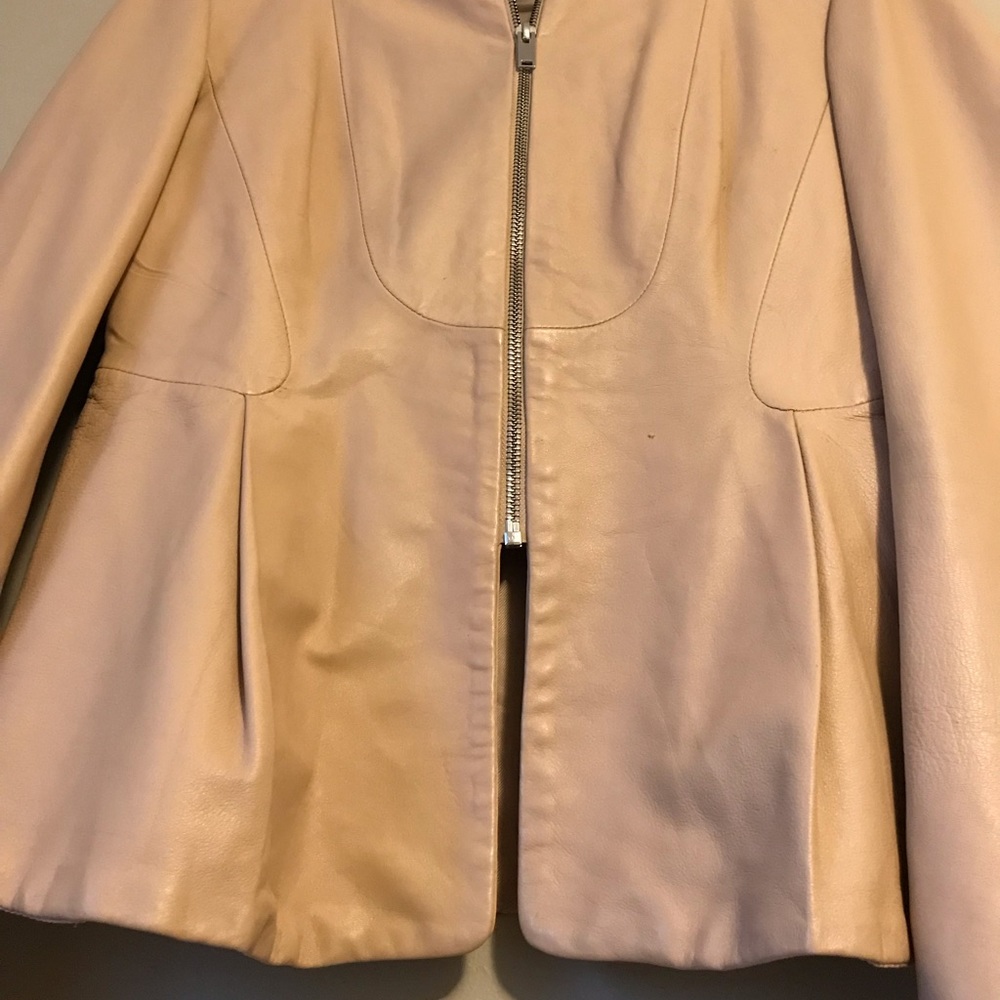 Zara peplum cut faux leather jacket in nude